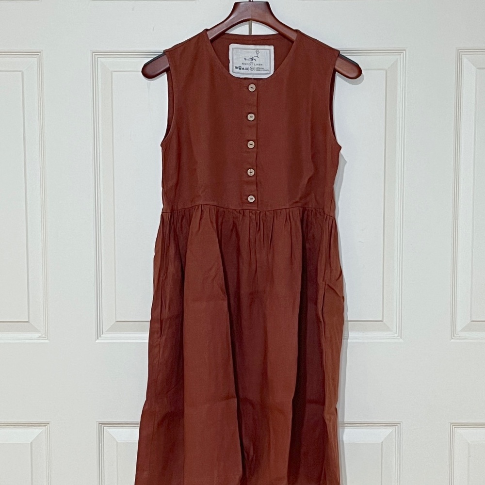 notPERFECTLINEN Sleeveless midi MAMA linen dress Small Copper